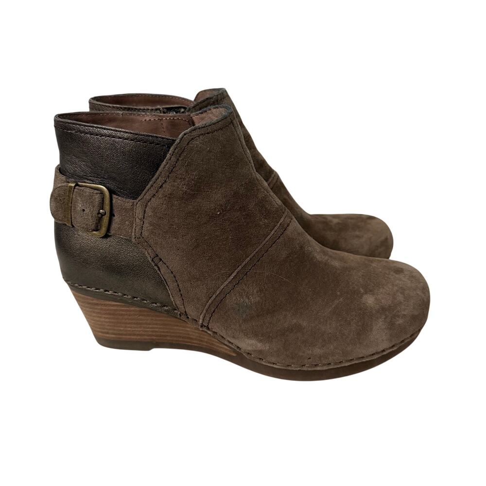 Dansko Boots Womens Size 9 Shirley Booties Ankle Brown Leather Side Zip Wedge 39